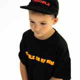 TROUBLE CORDUROY BLACK + RED KIDS CAMP CAP