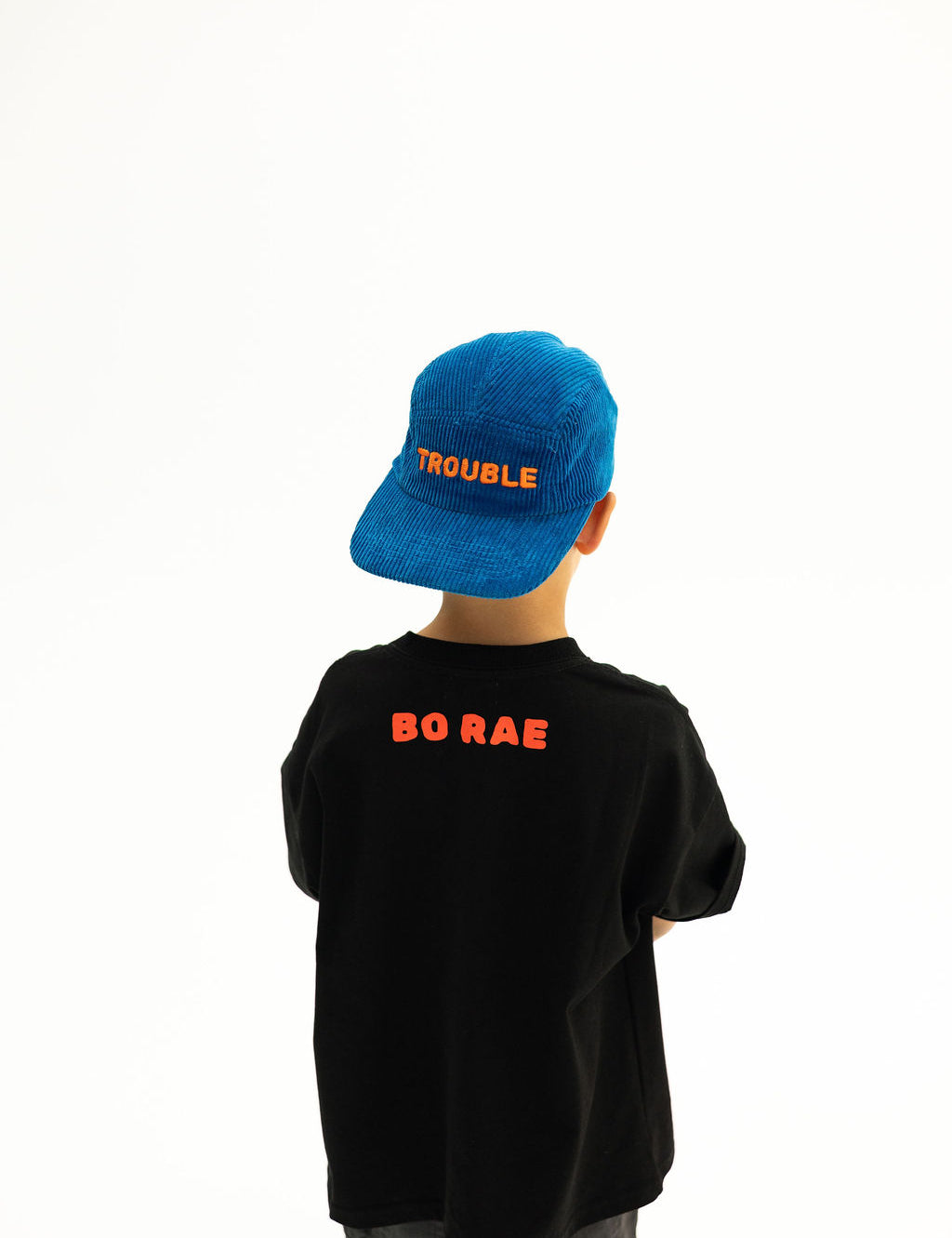 TROUBLE CORDUROY BLUE + ORANGE CAMP CAP