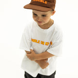 TROUBLE ON MY MIND KIDS GRAPHIC OVERSIZE WHITE TSHIRT