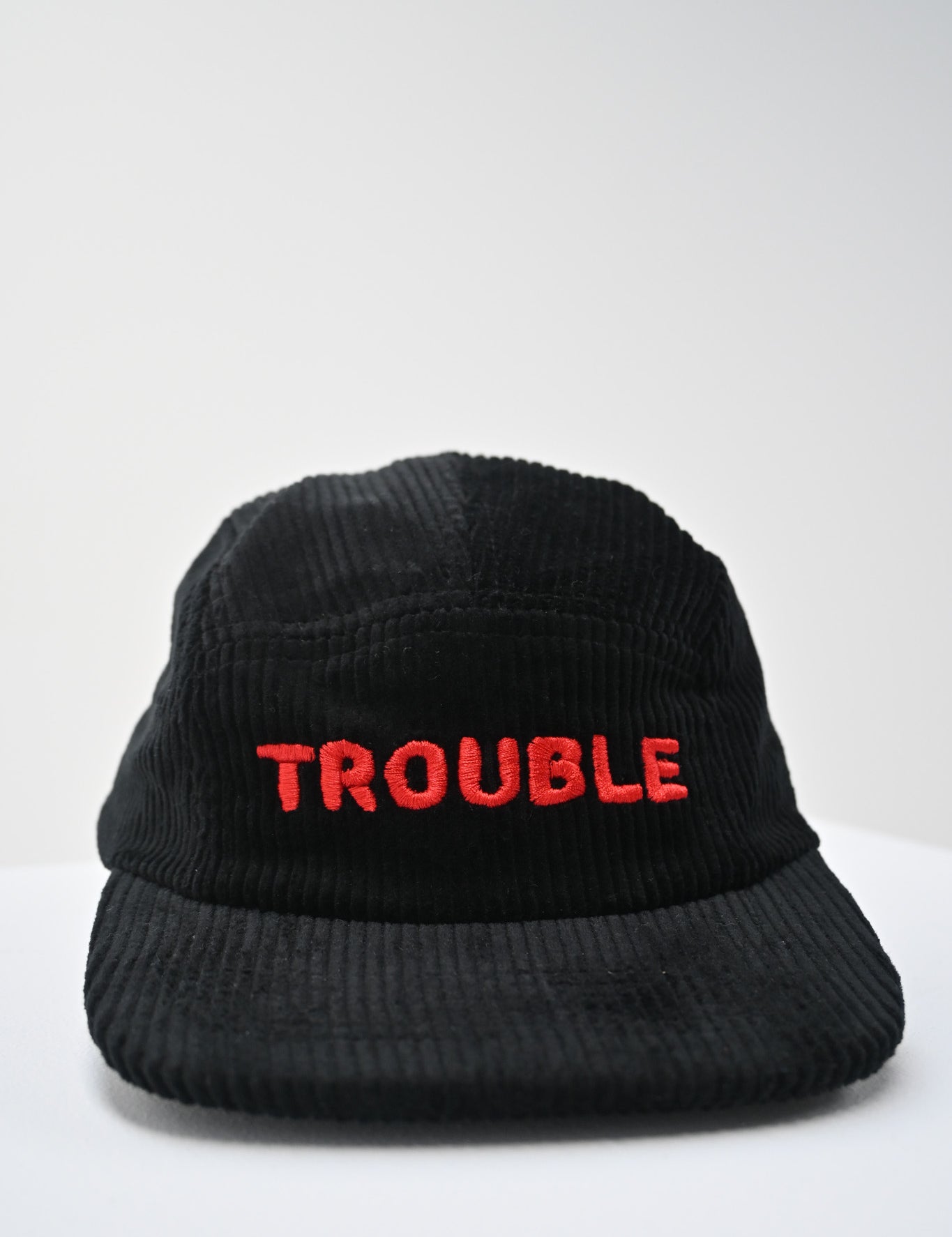 TROUBLE CORDUROY BLACK + RED KIDS CAMP CAP