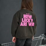 How Lucky Are We | Oversized Kids Jumper | Khaki Slate | 100% Cotton | BO RAE