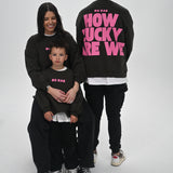 How Lucky Are We | Oversized Kids Jumper | Khaki Slate | 100% Cotton | BO RAE