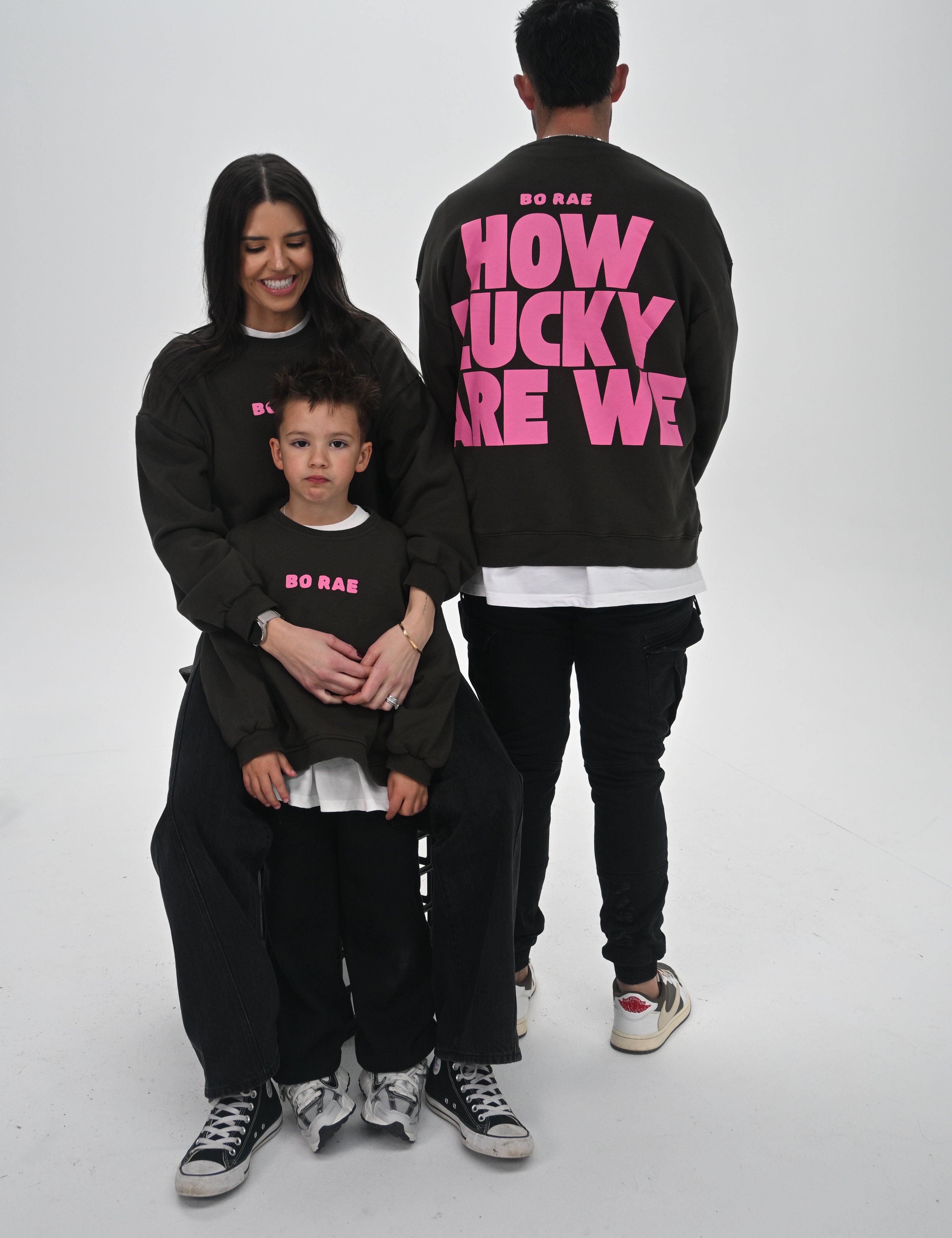 How Lucky Are We | Oversized Unisex Adult Jumper | Khaki Slate | 100% Cotton | BO RAE